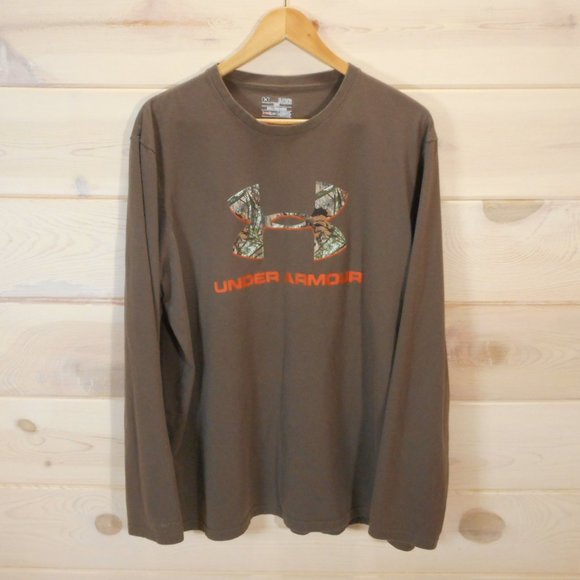 Under Armour Men's XL Long Sleeve Shirt Brown Camouflage Logo Print - Picture 1 of 6